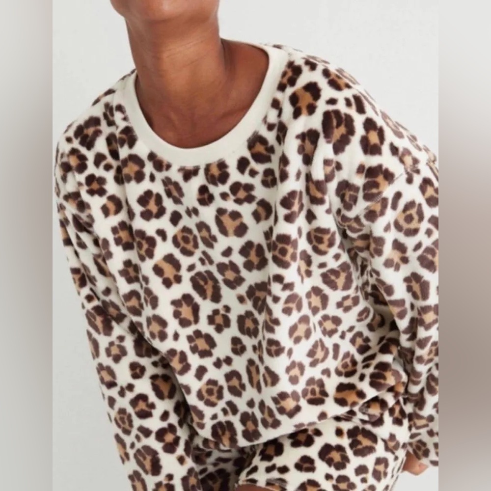 Aerie Leopard Print Fleece Plush Sweatshirt